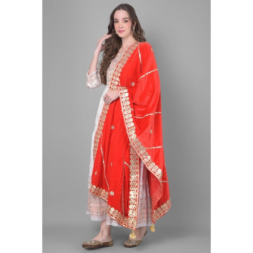 Vaystra Velvet Gotta Patti Dupatta – Red