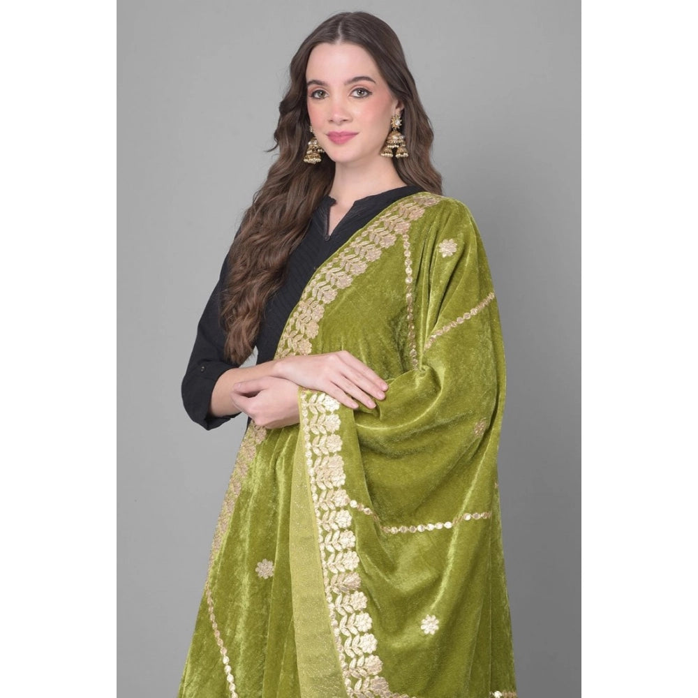 Vaystra Velvet Gotta Patti Dupatta – Olive