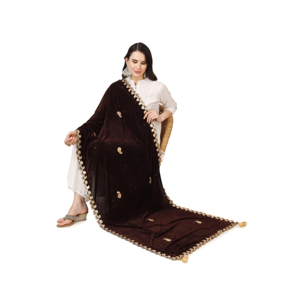 Vaystra Velvet Gotta Patti Dupatta – Brown
