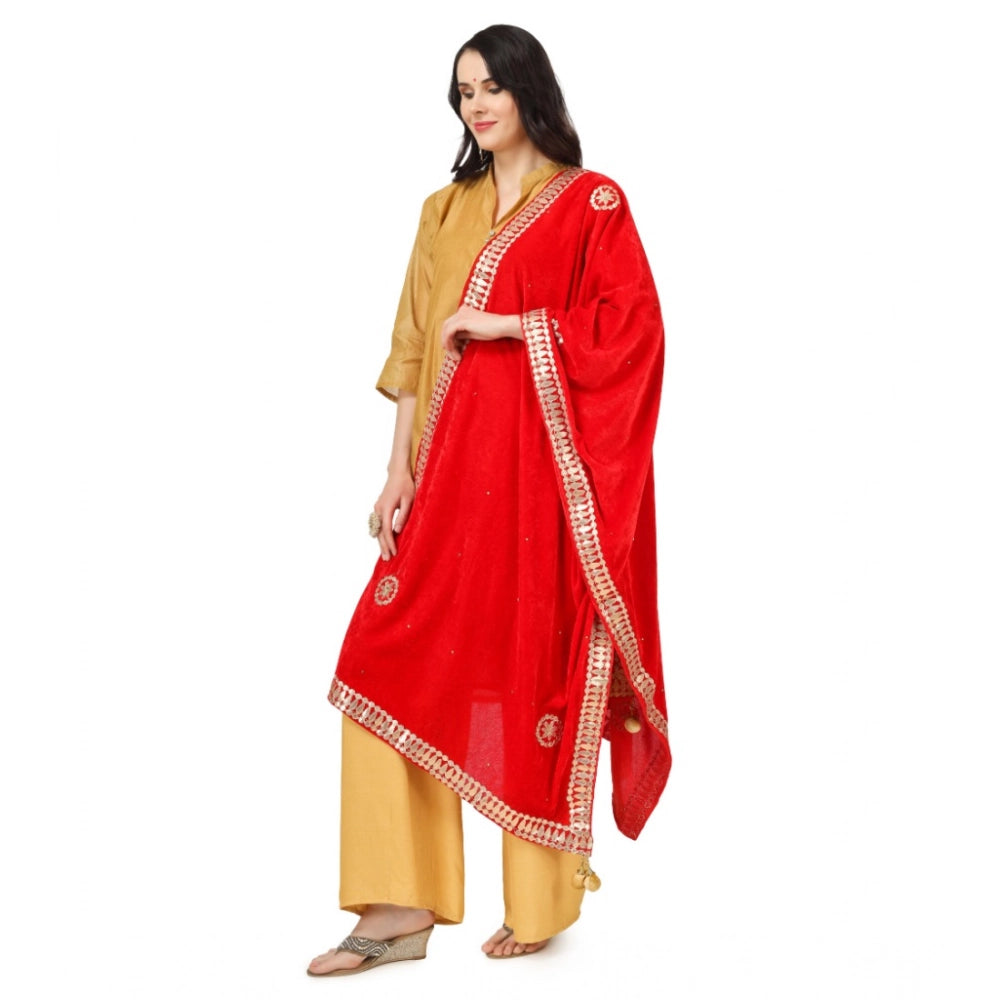 Vaystra Velvet Gotta Patti Dupatta – Red