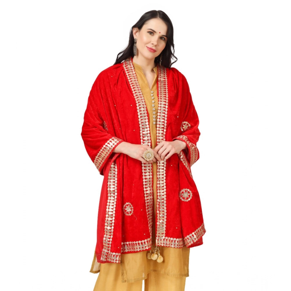 Vaystra Velvet Gotta Patti Dupatta – Red
