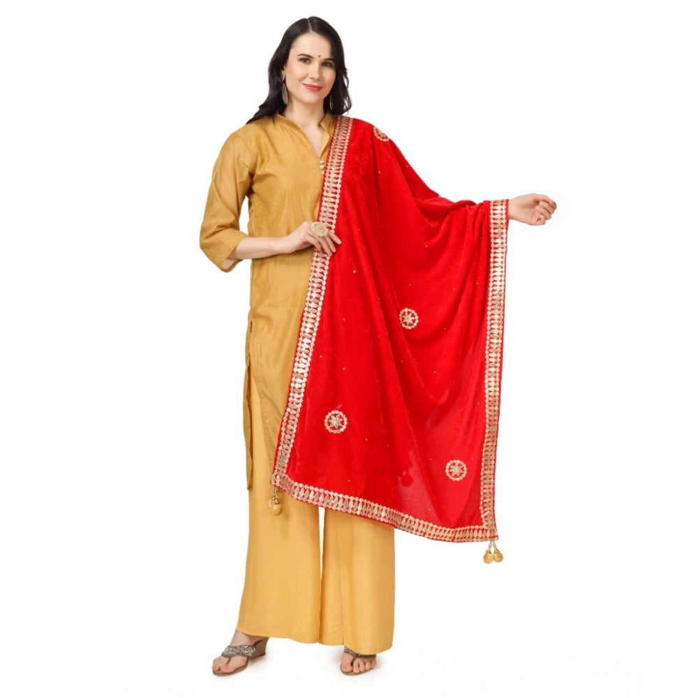 Vaystra Velvet Gotta Patti Dupatta – Red