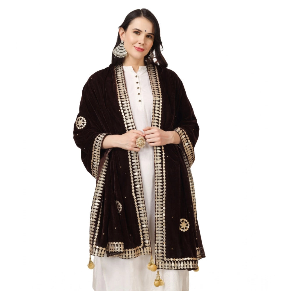 Vaystra Velvet Gotta Patti Dupatta – Brown