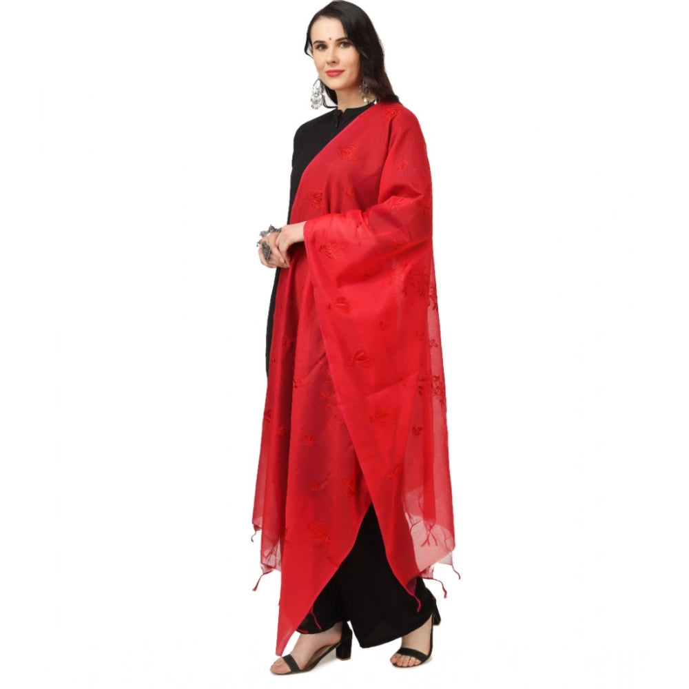 Vaystra Cotton Embroidered Dupatta – Red