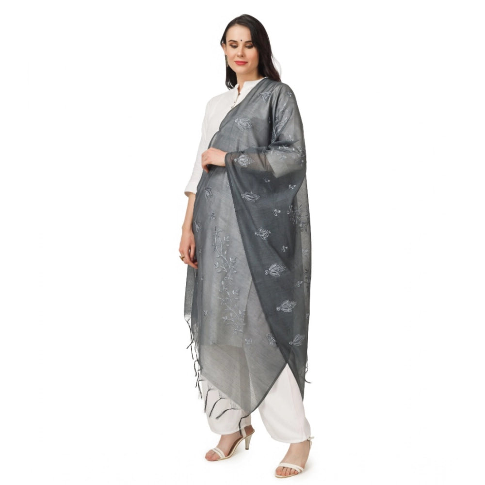 Vaystra Cotton Embroidered Dupatta – Grey