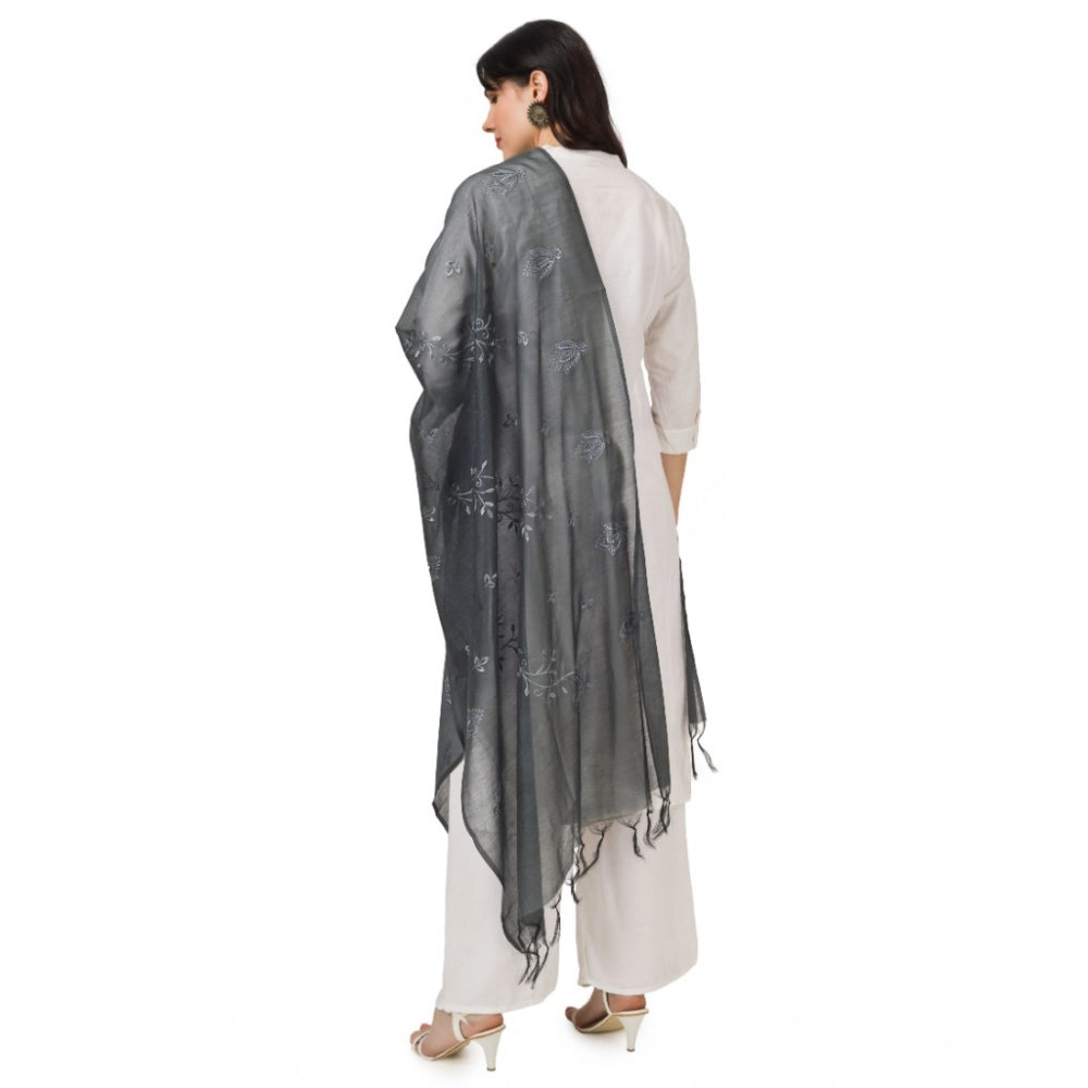 Vaystra Cotton Embroidered Dupatta – Grey