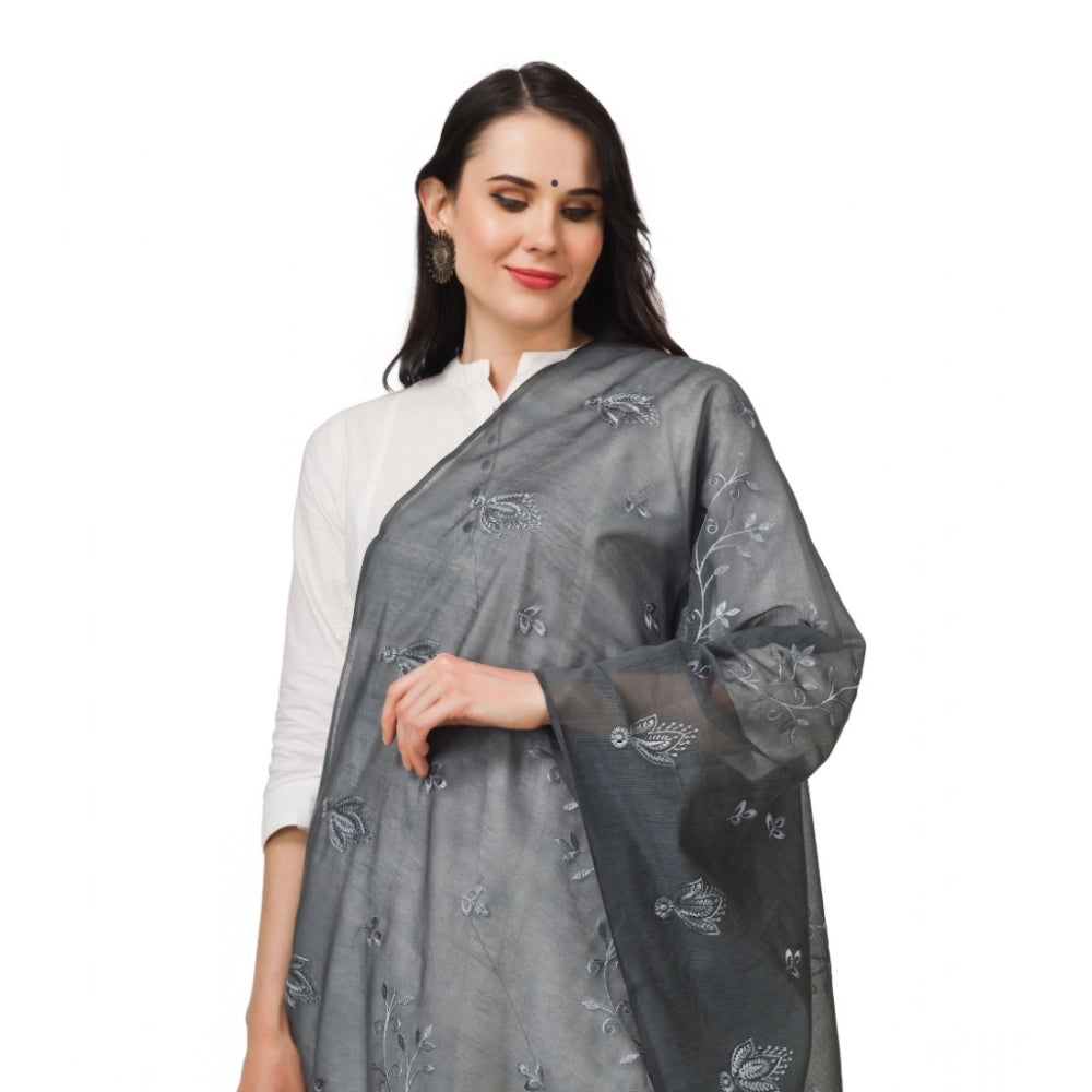Vaystra Cotton Embroidered Dupatta – Grey