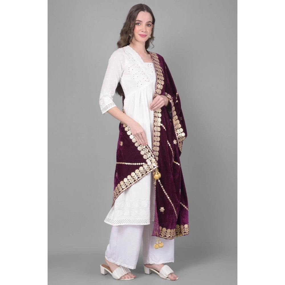 Vaystra Velvet Gotta Patti Dupatta – Wine