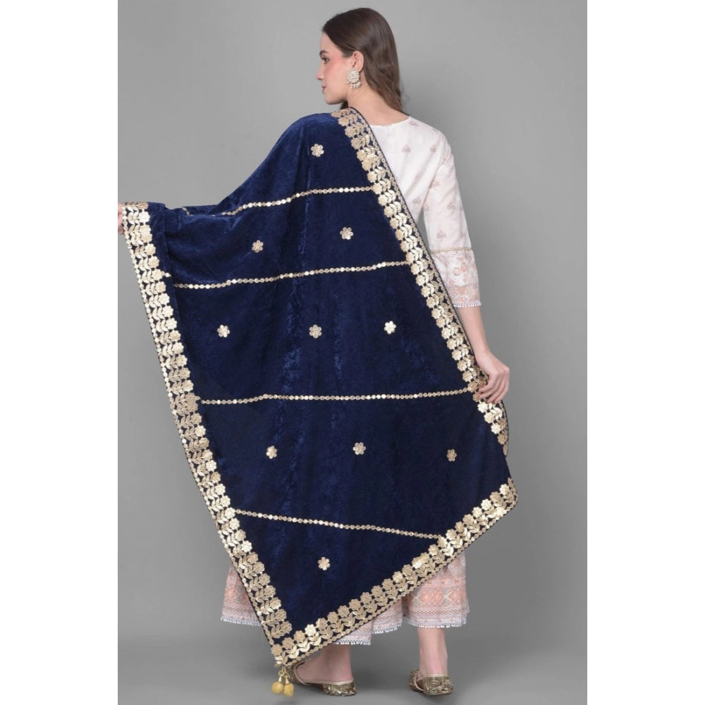 Vaystra Velvet Gotta Patti Dupatta – Navy