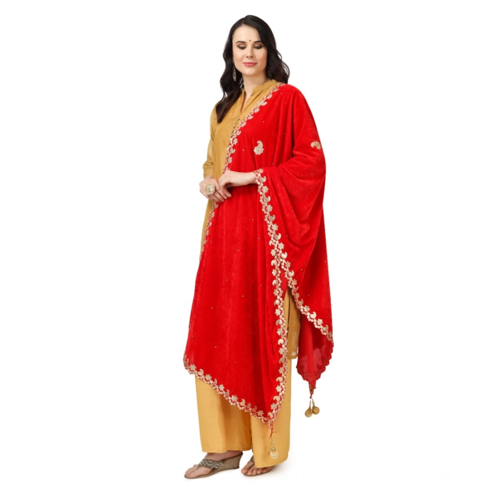 Vaystra Velvet Gotta Patti Dupatta – Red
