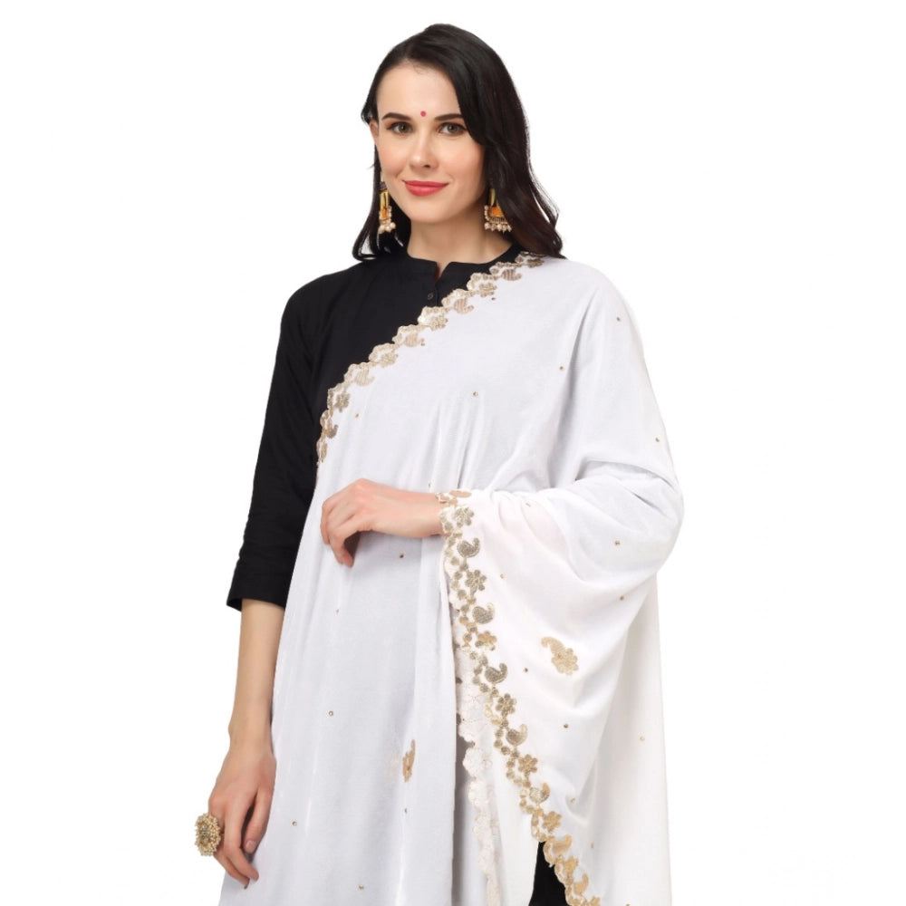 Vaystra Velvet Gotta Patti Dupatta – White