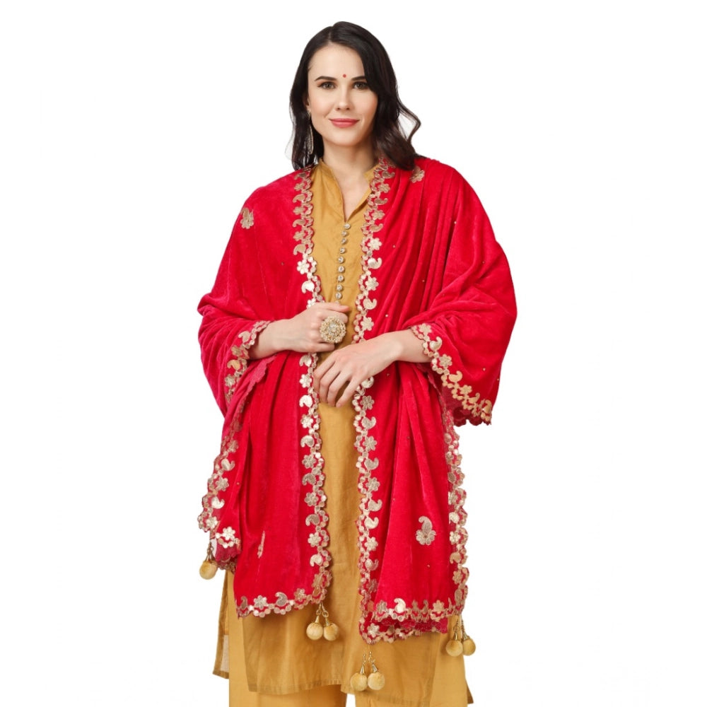Vaystra Velvet Gotta Patti Dupatta – Pink
