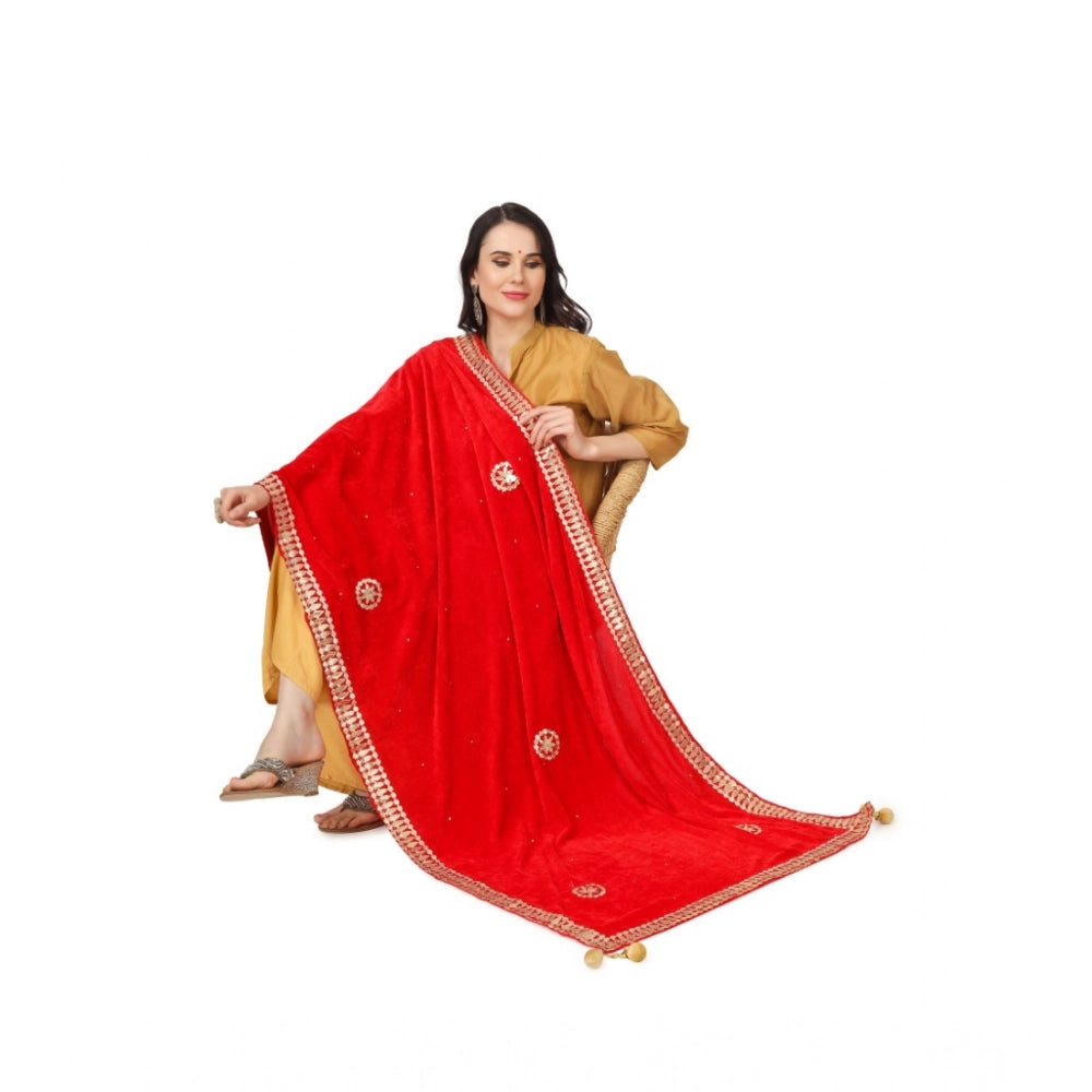 Vaystra Velvet Gotta Patti Dupatta – Red