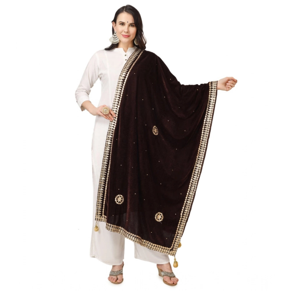 Vaystra Velvet Gotta Patti Dupatta – Brown