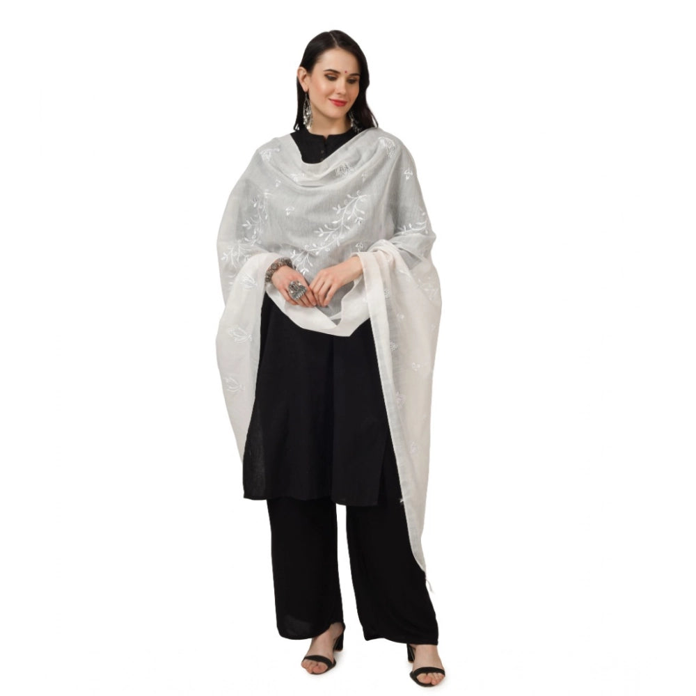 Vaystra Cotton Embroidered Dupatta – White
