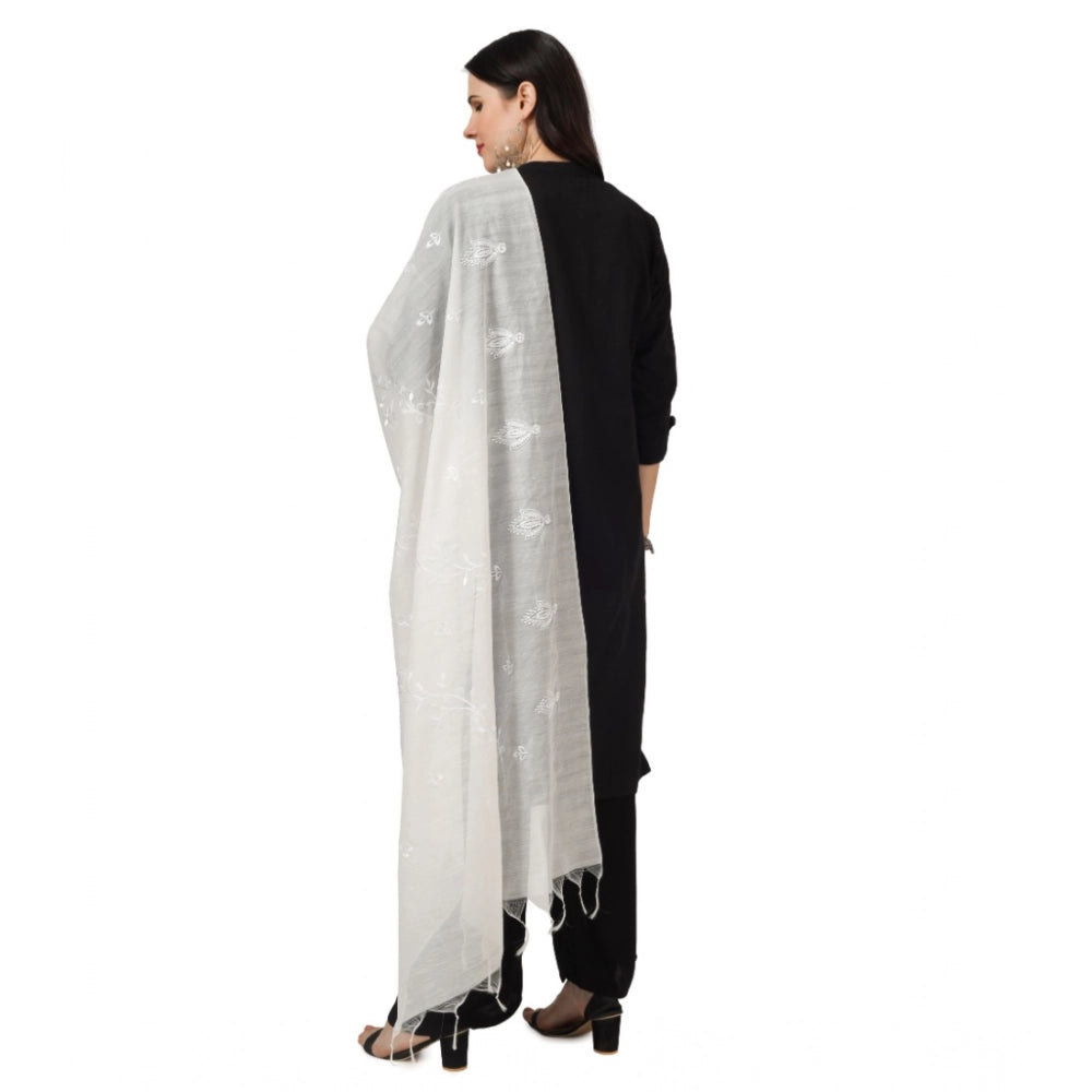 Vaystra Cotton Embroidered Dupatta – White