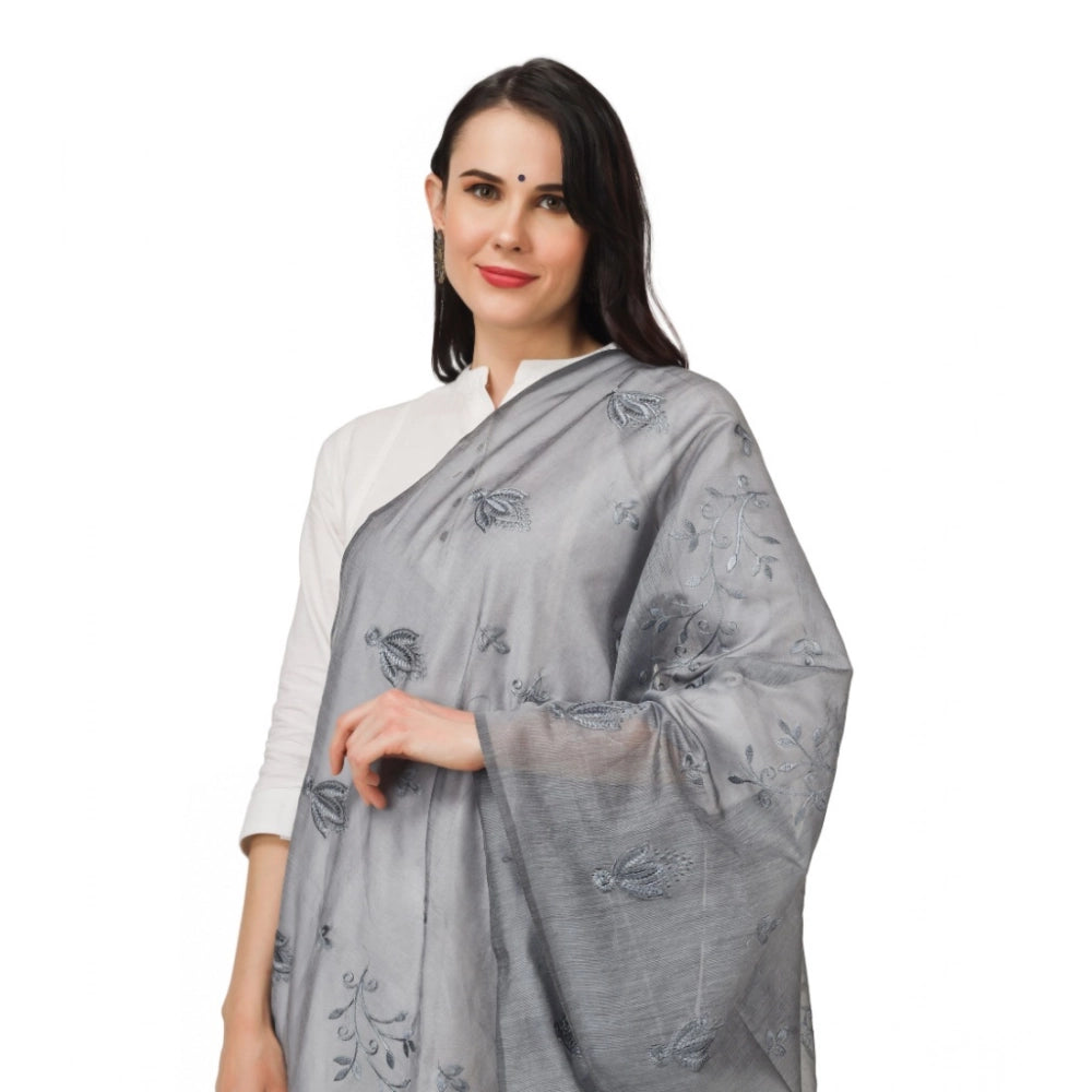 Vaystra Cotton Embroidered Dupatta – Grey