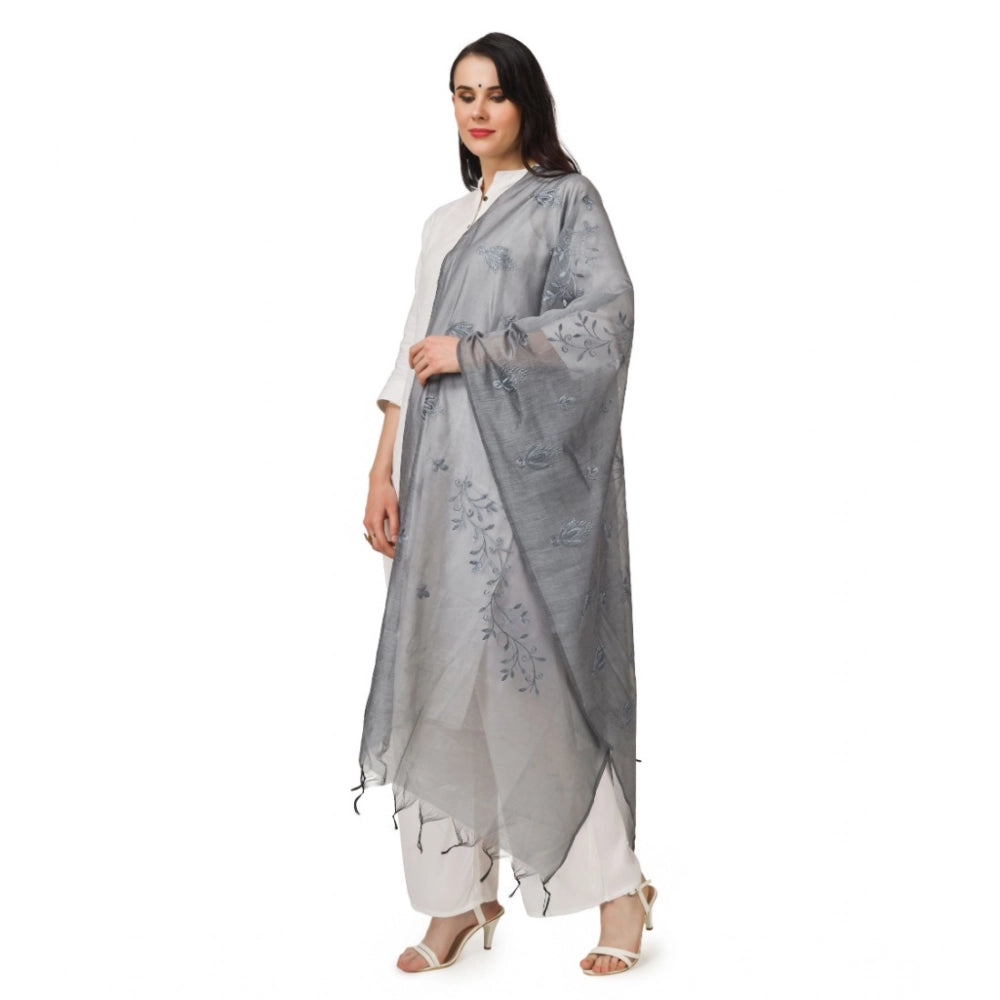 Vaystra Cotton Embroidered Dupatta – Grey