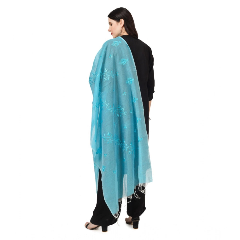 Vaystra Cotton Embroidered Dupatta – Aqua Blue