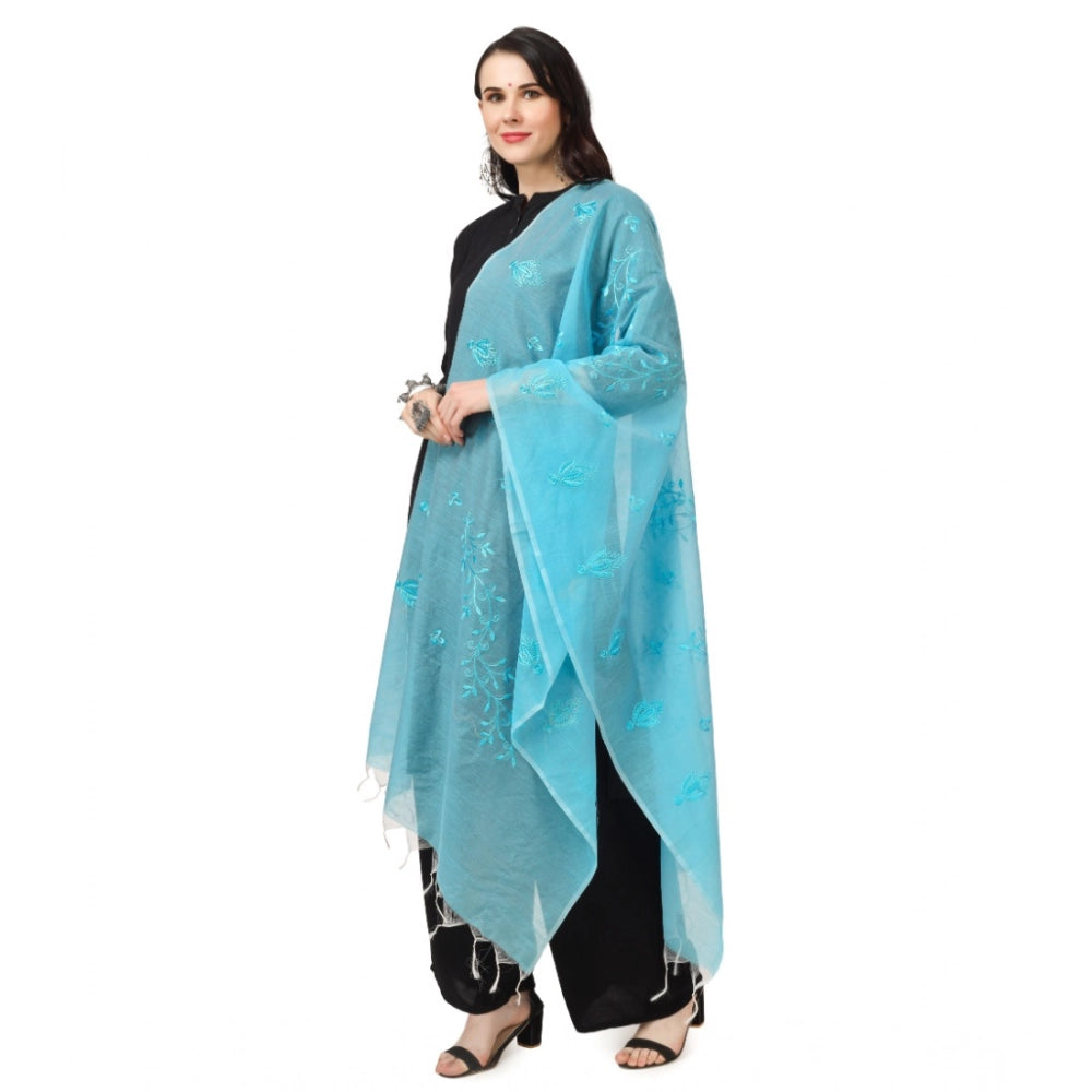 Vaystra Cotton Embroidered Dupatta – Aqua Blue