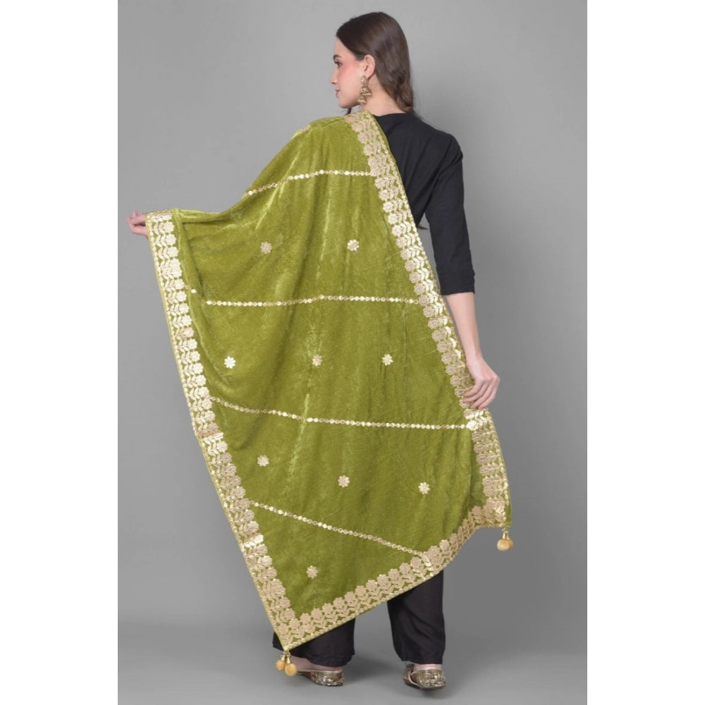 Vaystra Velvet Gotta Patti Dupatta – Olive