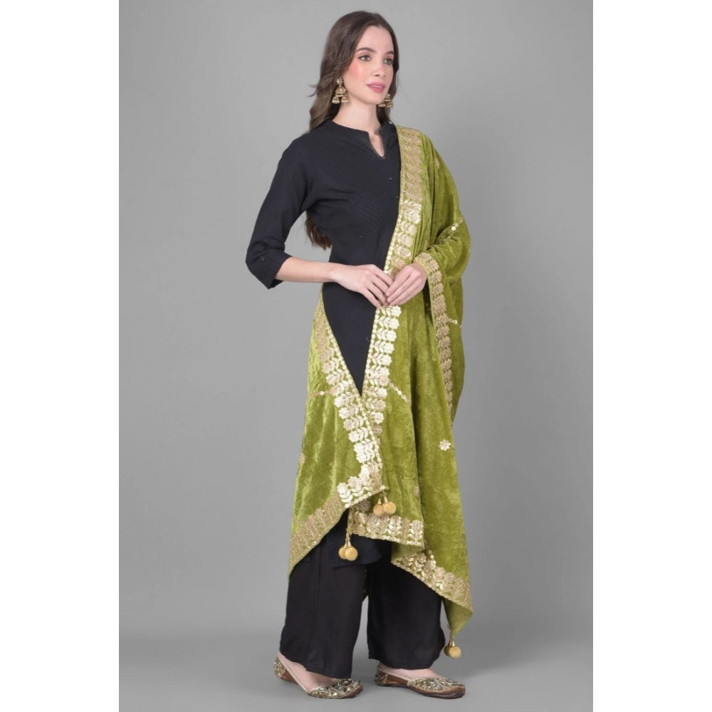Vaystra Velvet Gotta Patti Dupatta – Olive