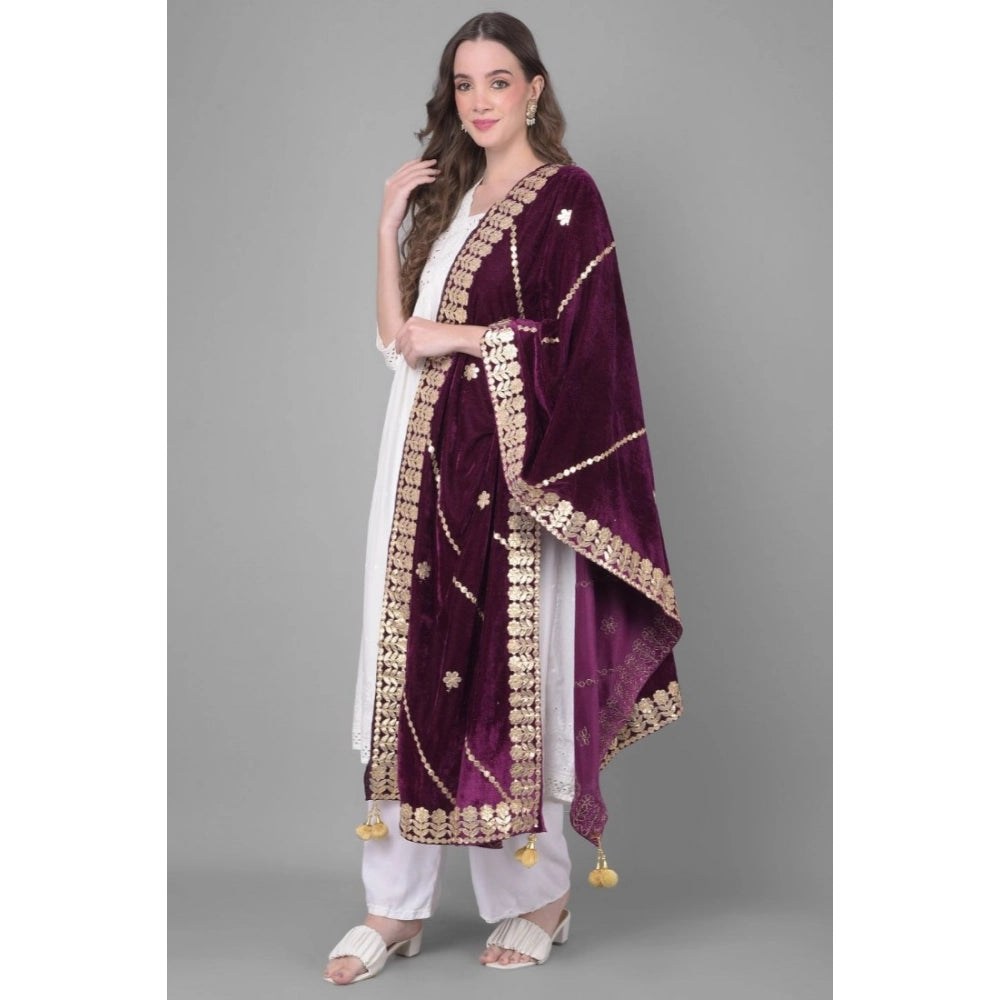 Vaystra Velvet Gotta Patti Dupatta – Wine