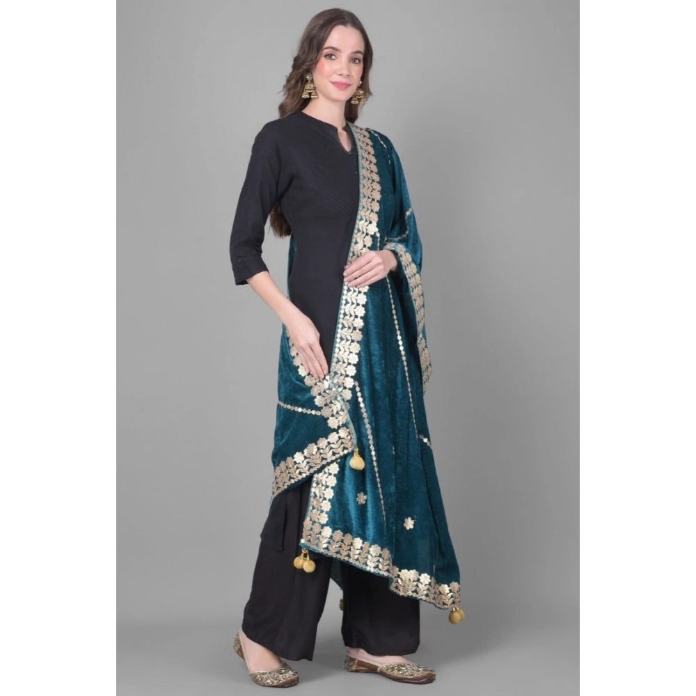 Vaystra Velvet Gotta Patti Dupatta – Teal