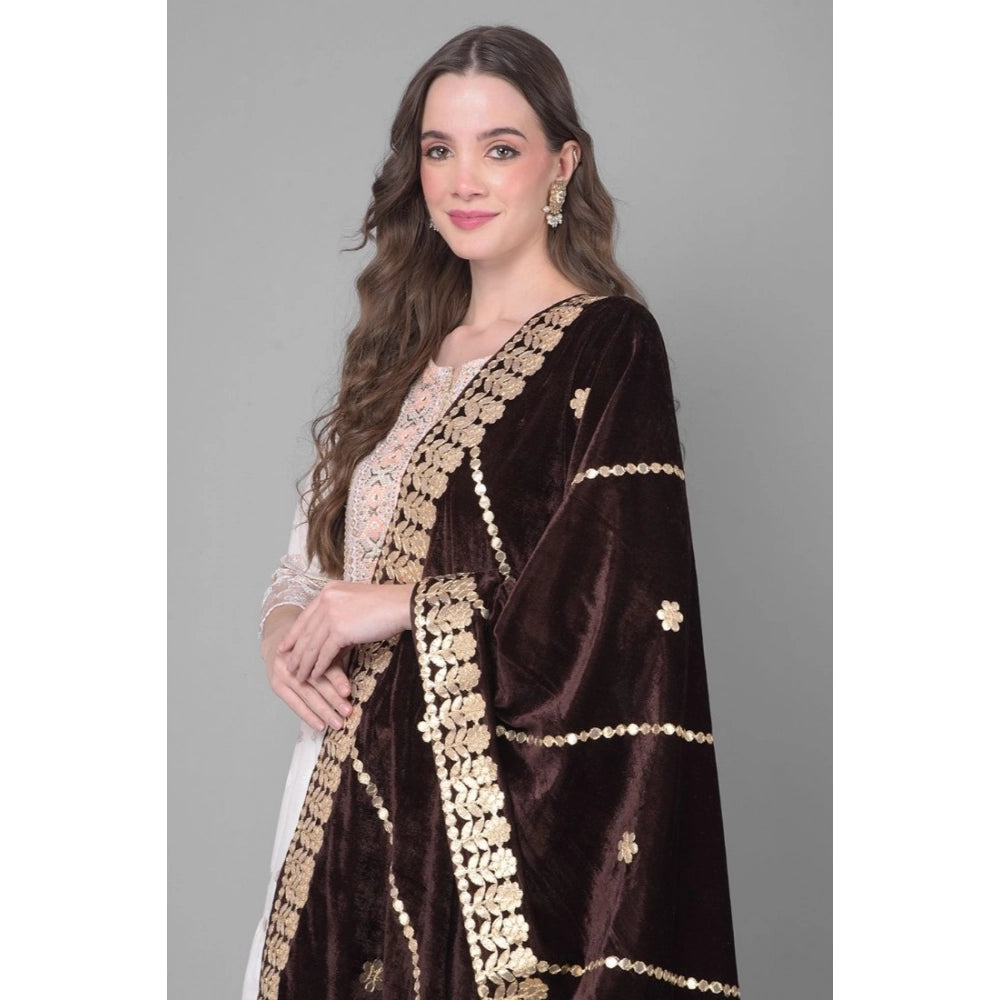 Vaystra Velvet Gotta Patti Dupatta – Brown
