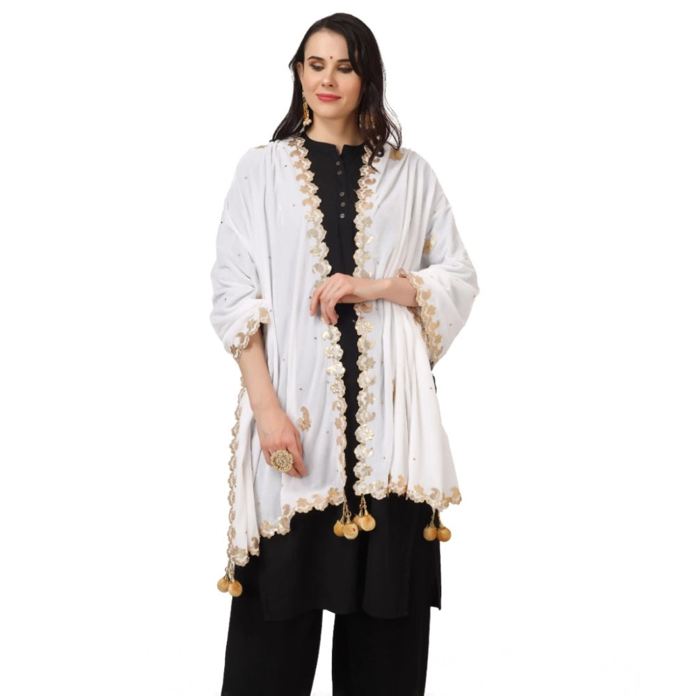 Vaystra Velvet Gotta Patti Dupatta – White