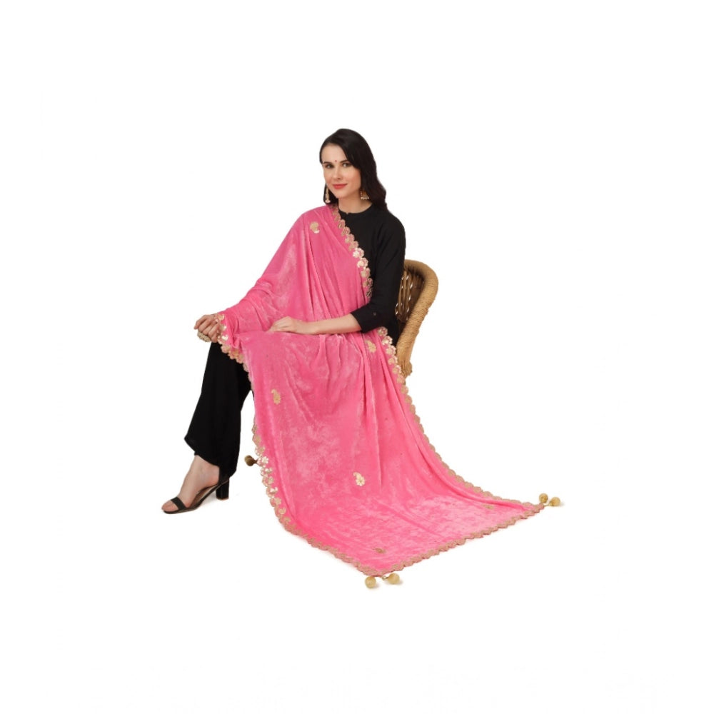Vaystra Velvet Gotta Patti Dupatta – Pink