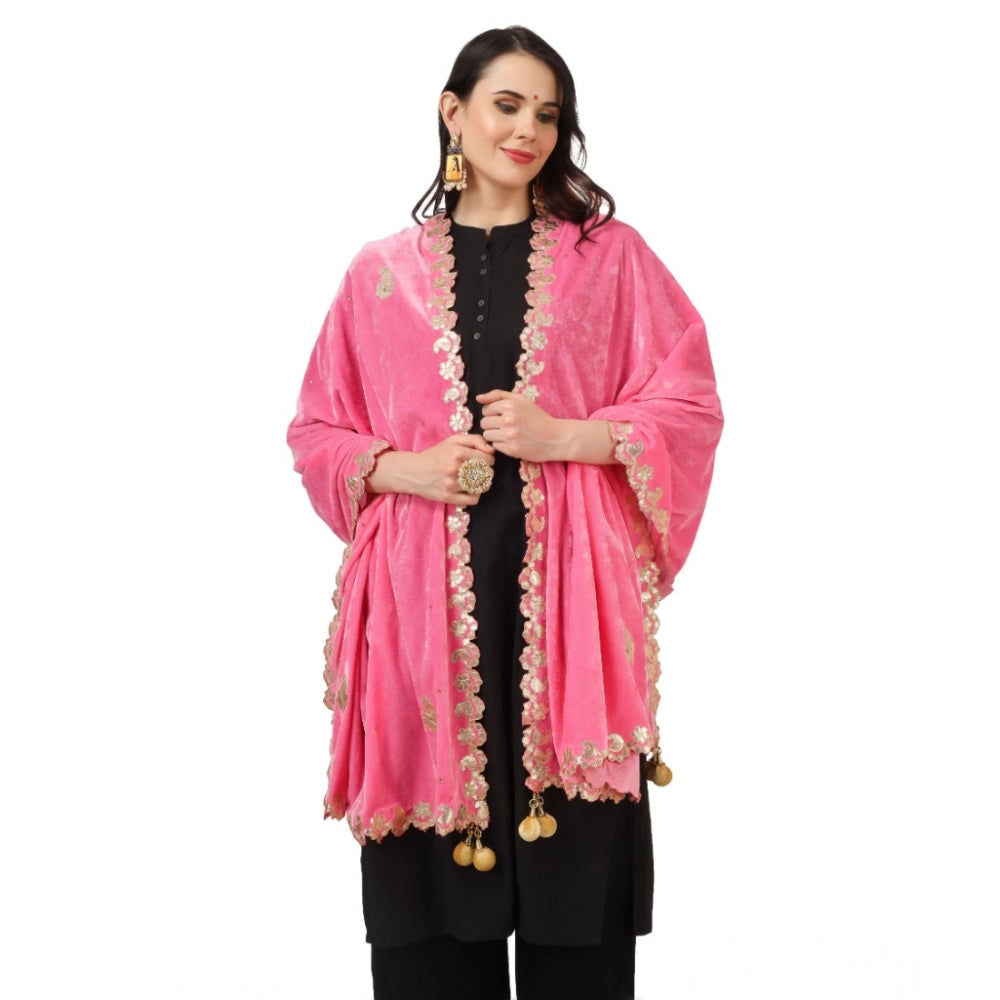 Vaystra Velvet Gotta Patti Dupatta – Pink