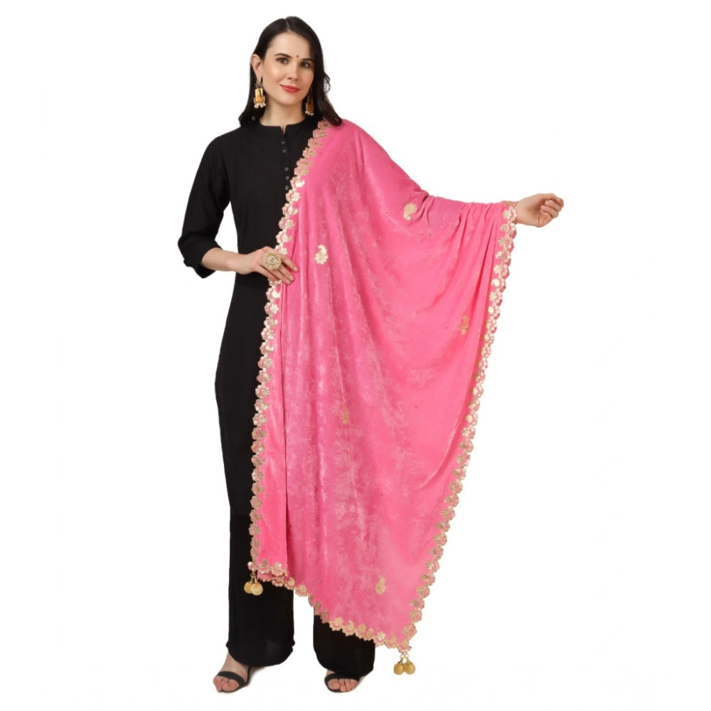 Vaystra Velvet Gotta Patti Dupatta – Pink