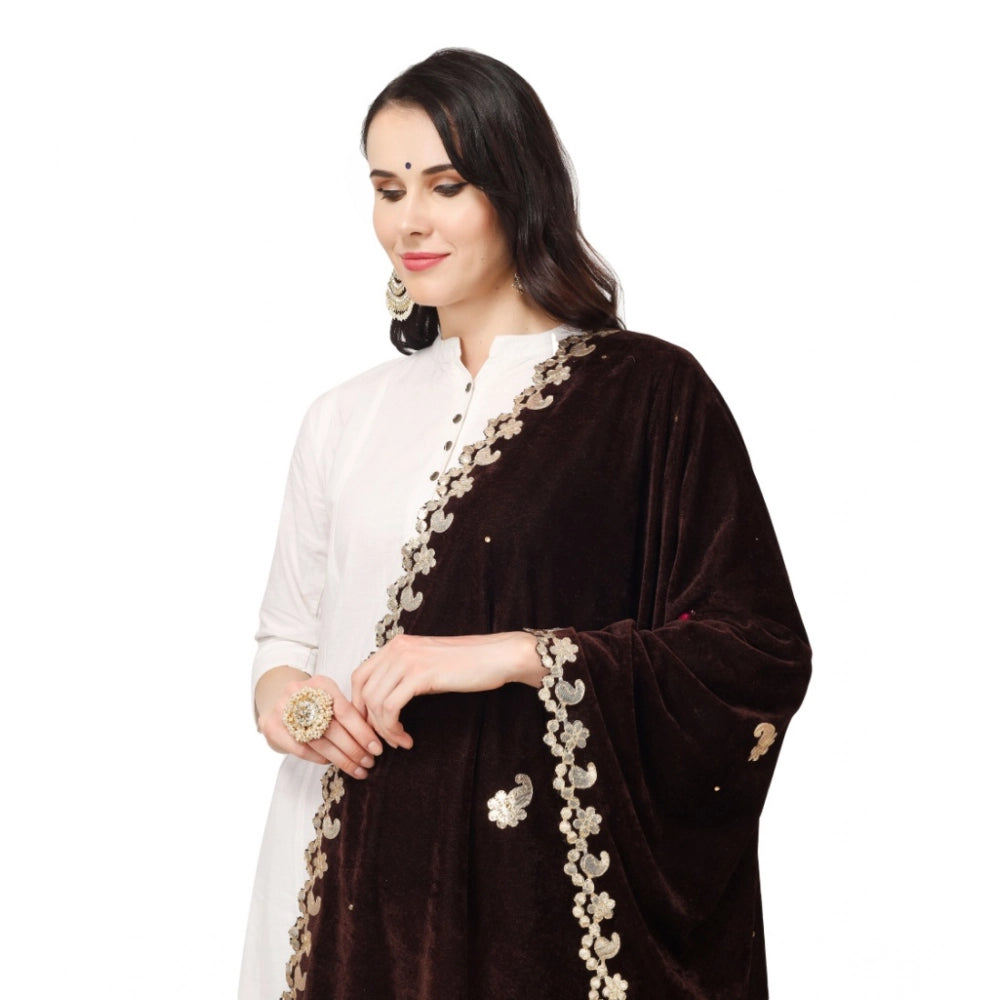 Vaystra Velvet Gotta Patti Dupatta – Brown