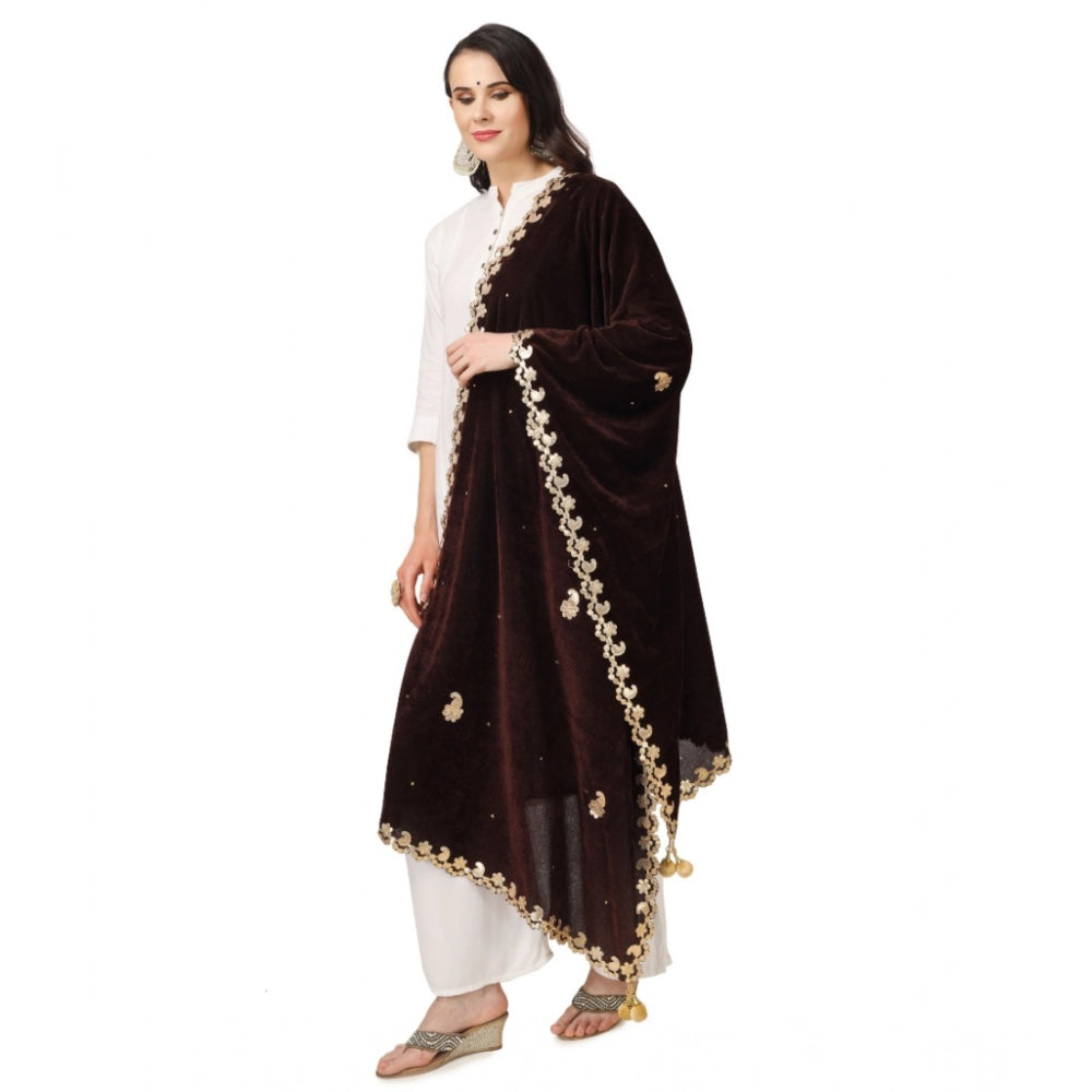 Vaystra Velvet Gotta Patti Dupatta – Brown