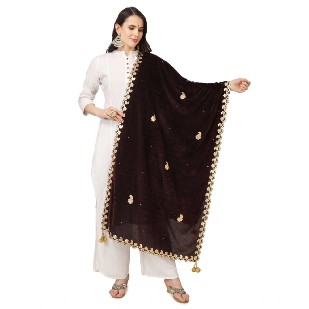 Vaystra Velvet Gotta Patti Dupatta – Brown