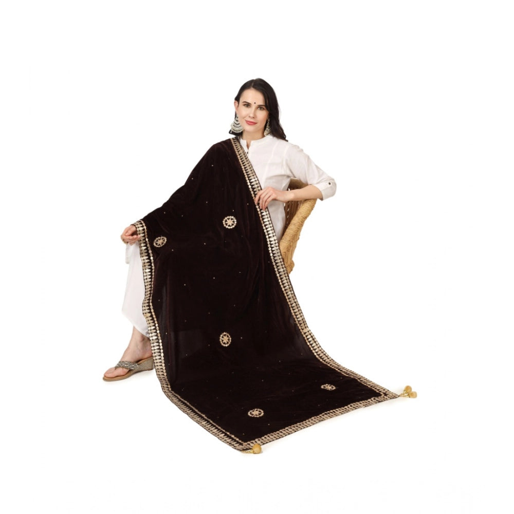 Vaystra Velvet Gotta Patti Dupatta – Brown