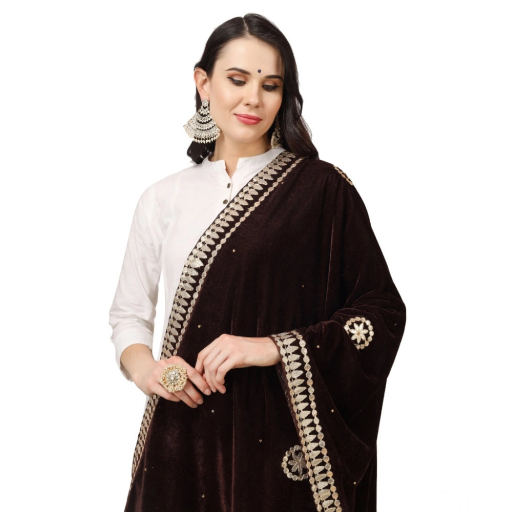 Vaystra Velvet Gotta Patti Dupatta – Brown