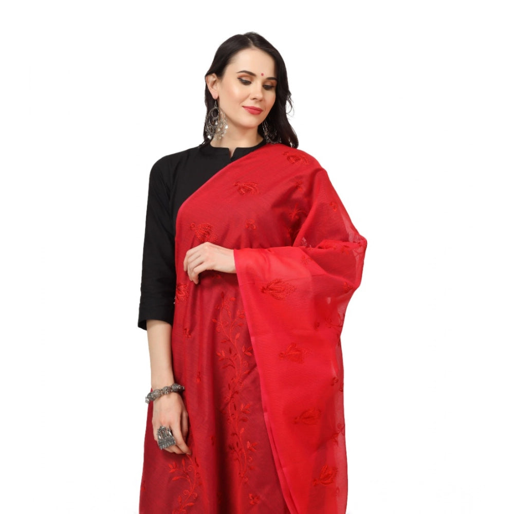 Vaystra Cotton Embroidered Dupatta – Red