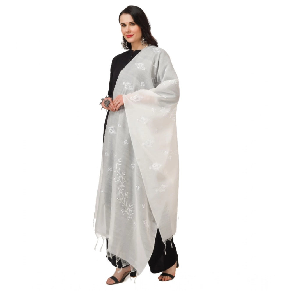 Vaystra Cotton Embroidered Dupatta – White