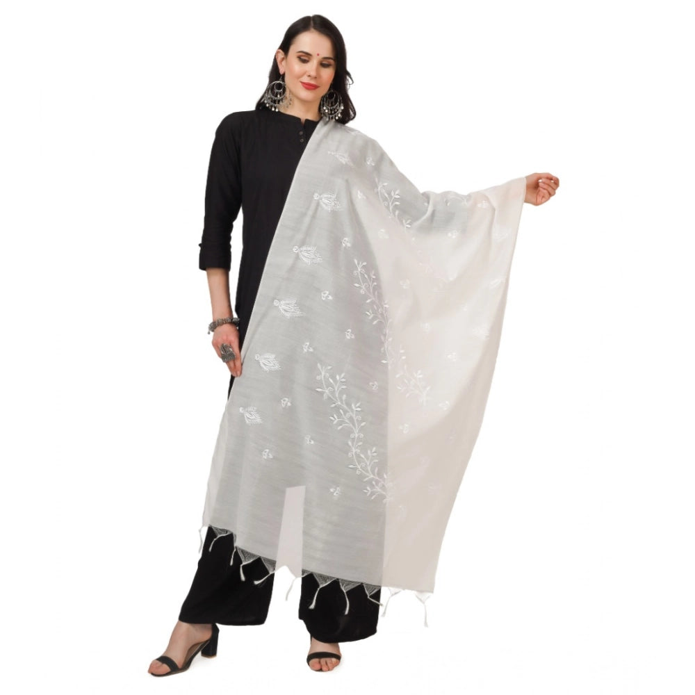Vaystra Cotton Embroidered Dupatta – White