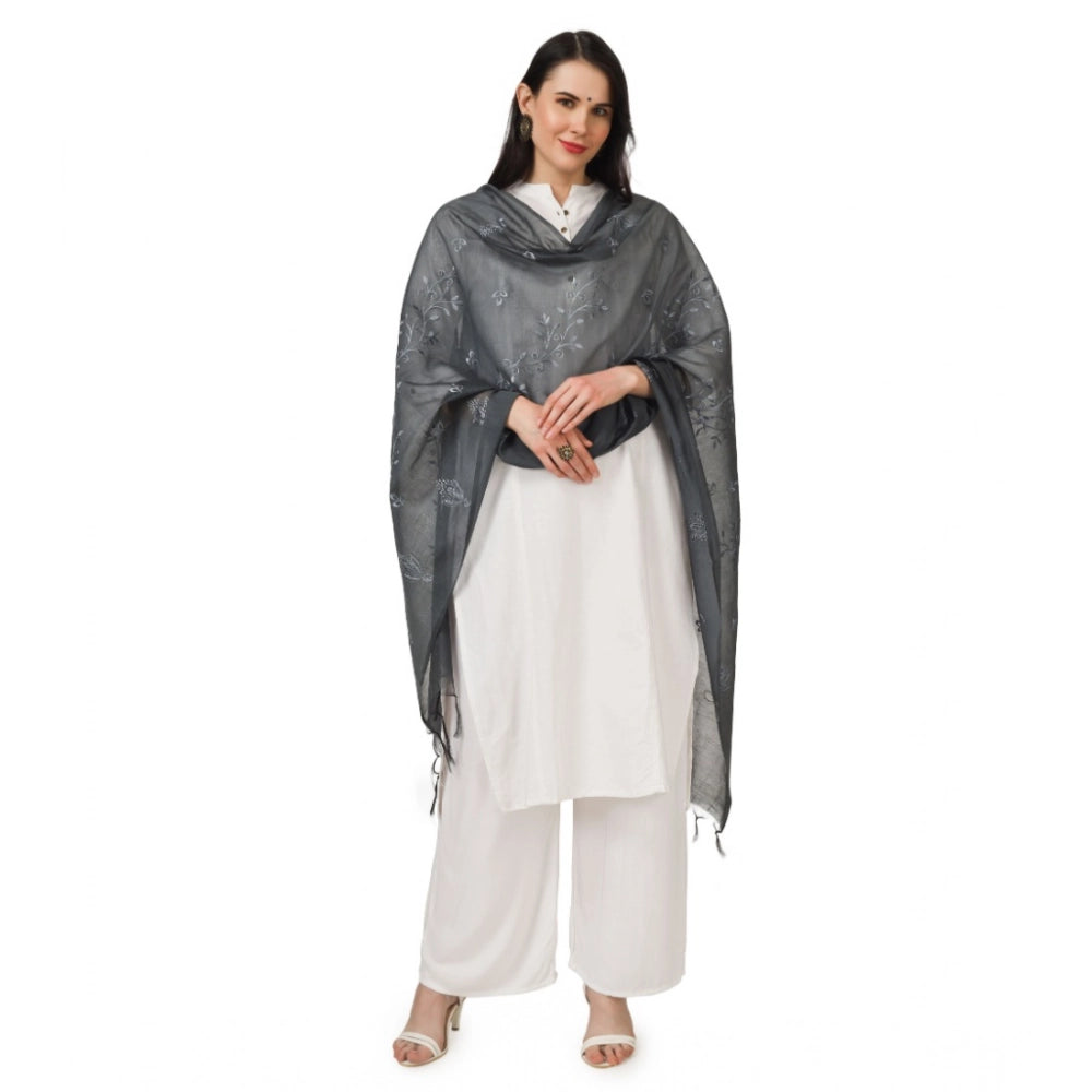 Vaystra Cotton Embroidered Dupatta – Grey