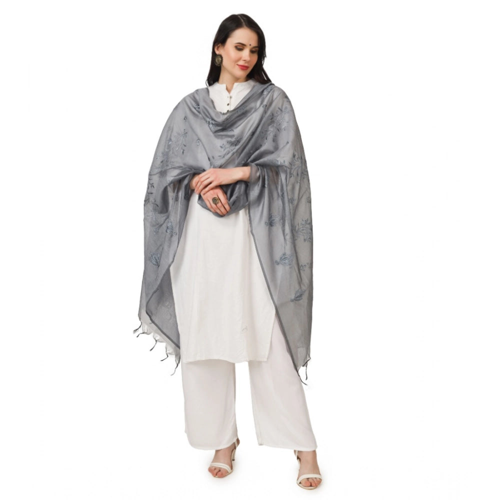 Vaystra Cotton Embroidered Dupatta – Grey
