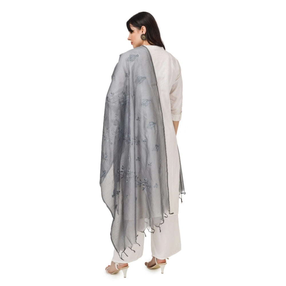 Vaystra Cotton Embroidered Dupatta – Grey