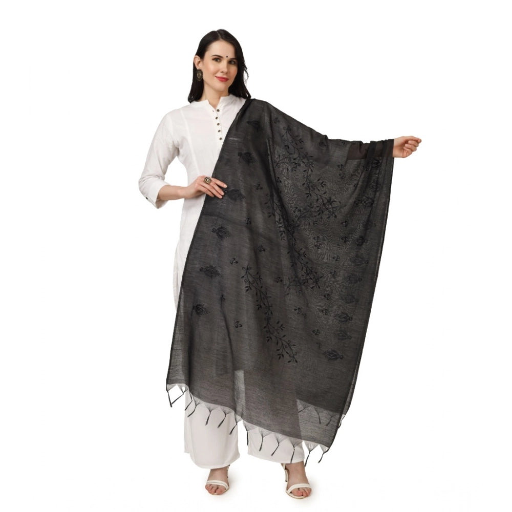 Vaystra Cotton Embroidered Dupatta – Black