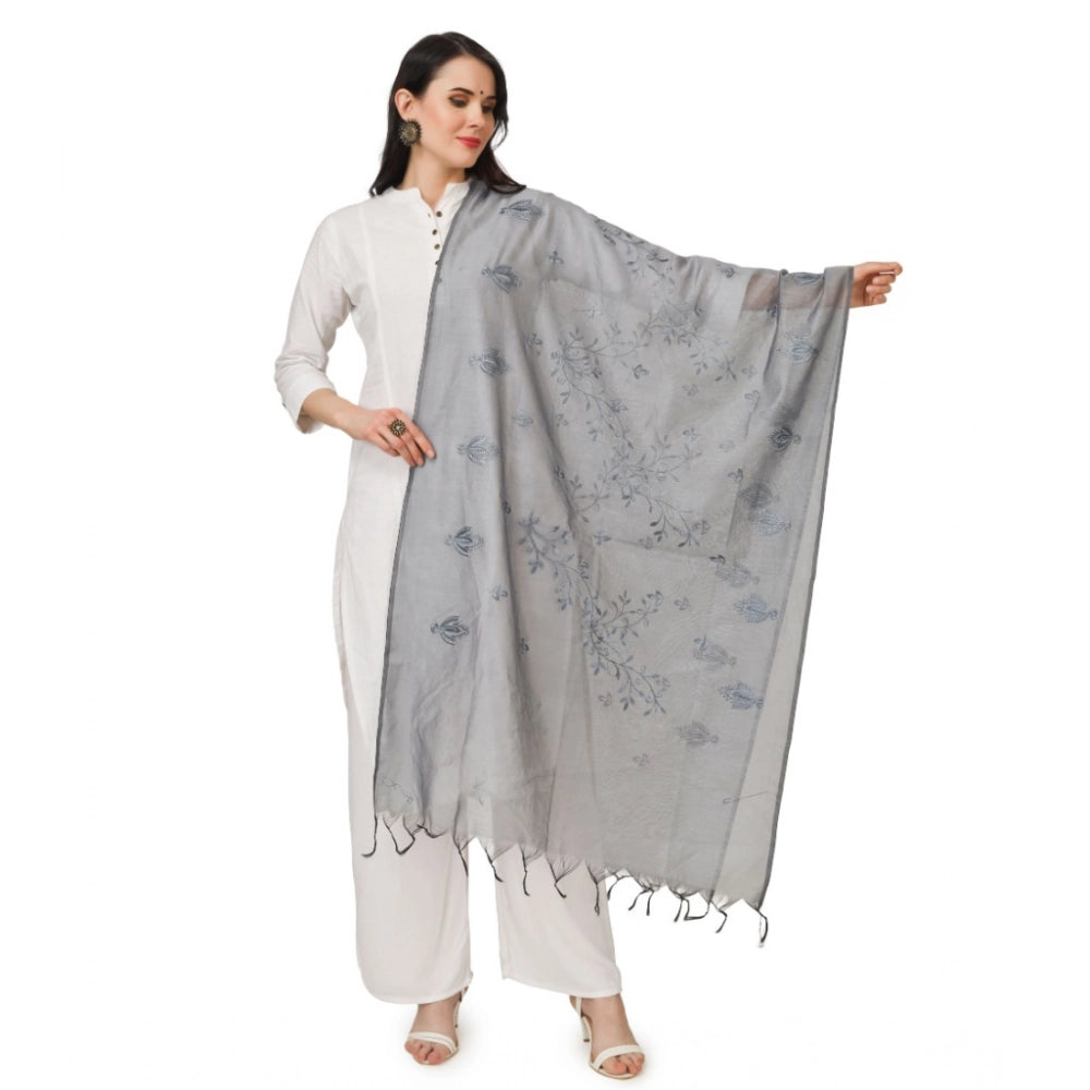 Vaystra Cotton Embroidered Dupatta – Grey