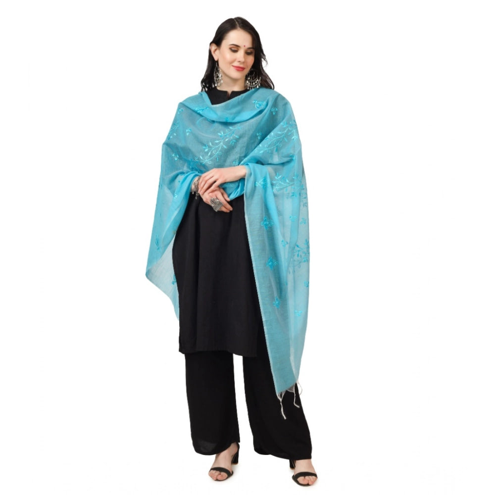 Vaystra Cotton Embroidered Dupatta – Aqua Blue
