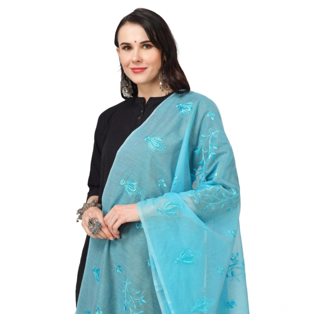 Vaystra Cotton Embroidered Dupatta – Aqua Blue