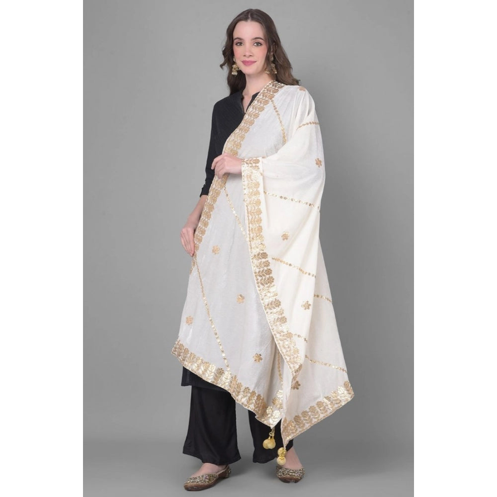 Vaystra Velvet Gotta Patti Dupatta – White