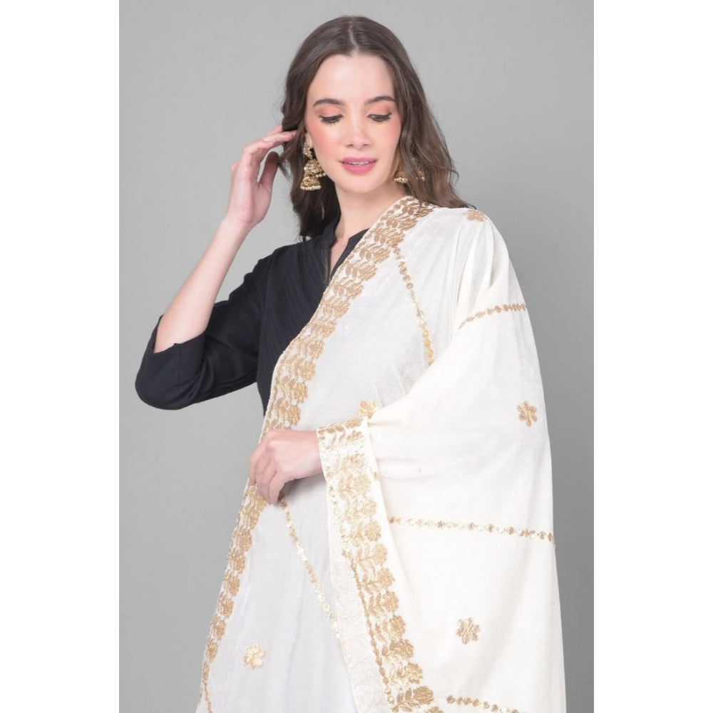 Vaystra Velvet Gotta Patti Dupatta – White